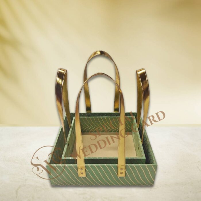 Golden Handle Hamper Basket Green